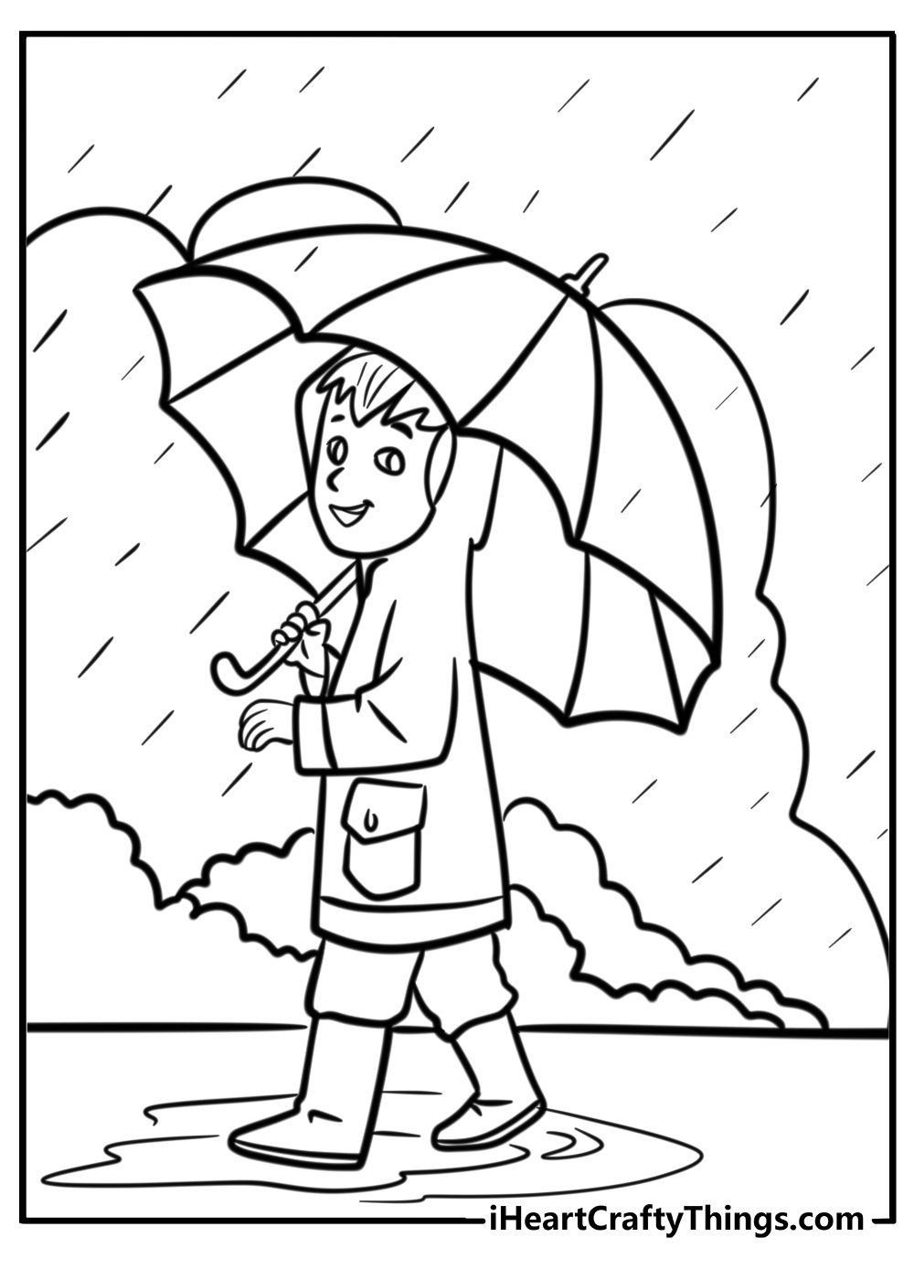 Boy holding a colorful umbrella detailed coloring sheet