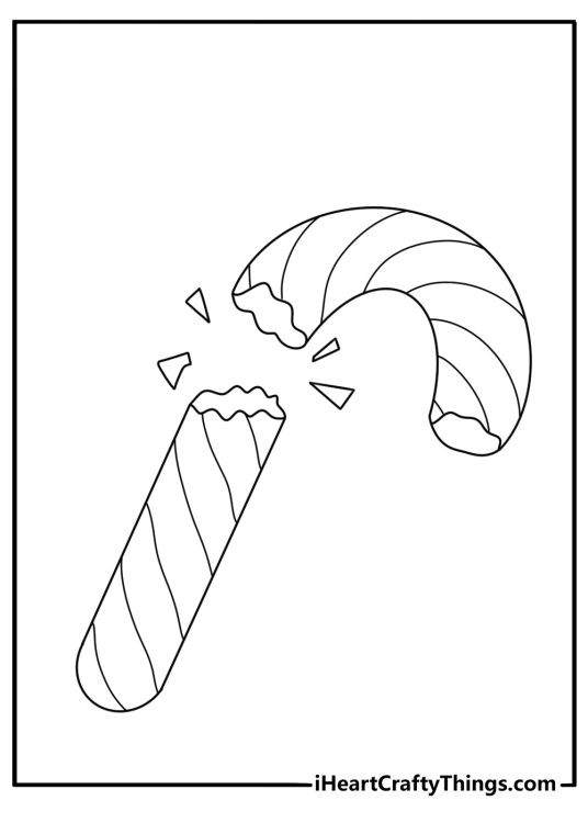 broken candy cane reveals its solid candy center in this easy coloring sheet