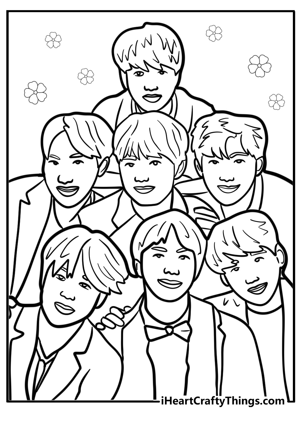 Bts group photo fun printable coloring sheet