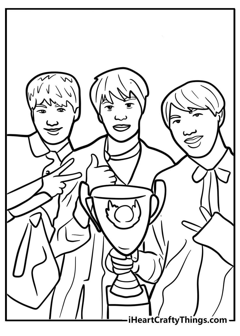 Bts members holding awards free printable coloring page