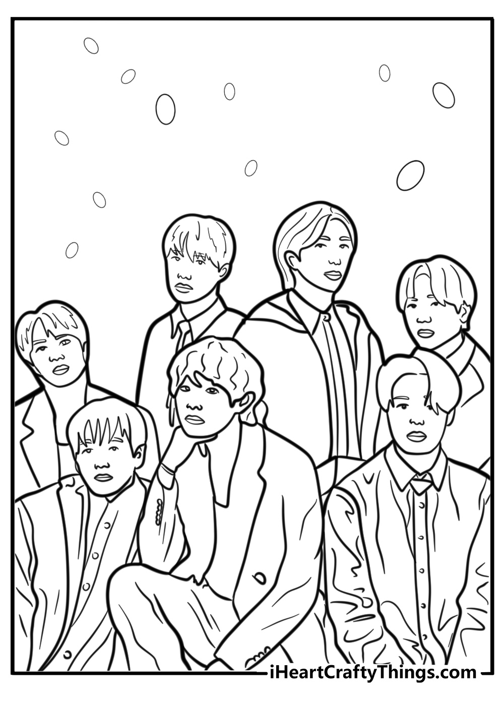 BTS members posing for a photoshoot free printable coloring page