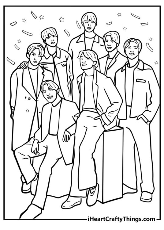 BTS performing at a concert fun printable coloring sheet