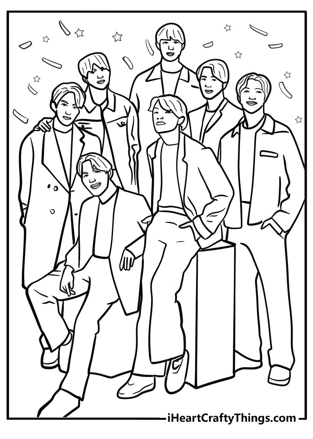 BTS performing at a concert fun printable coloring sheet