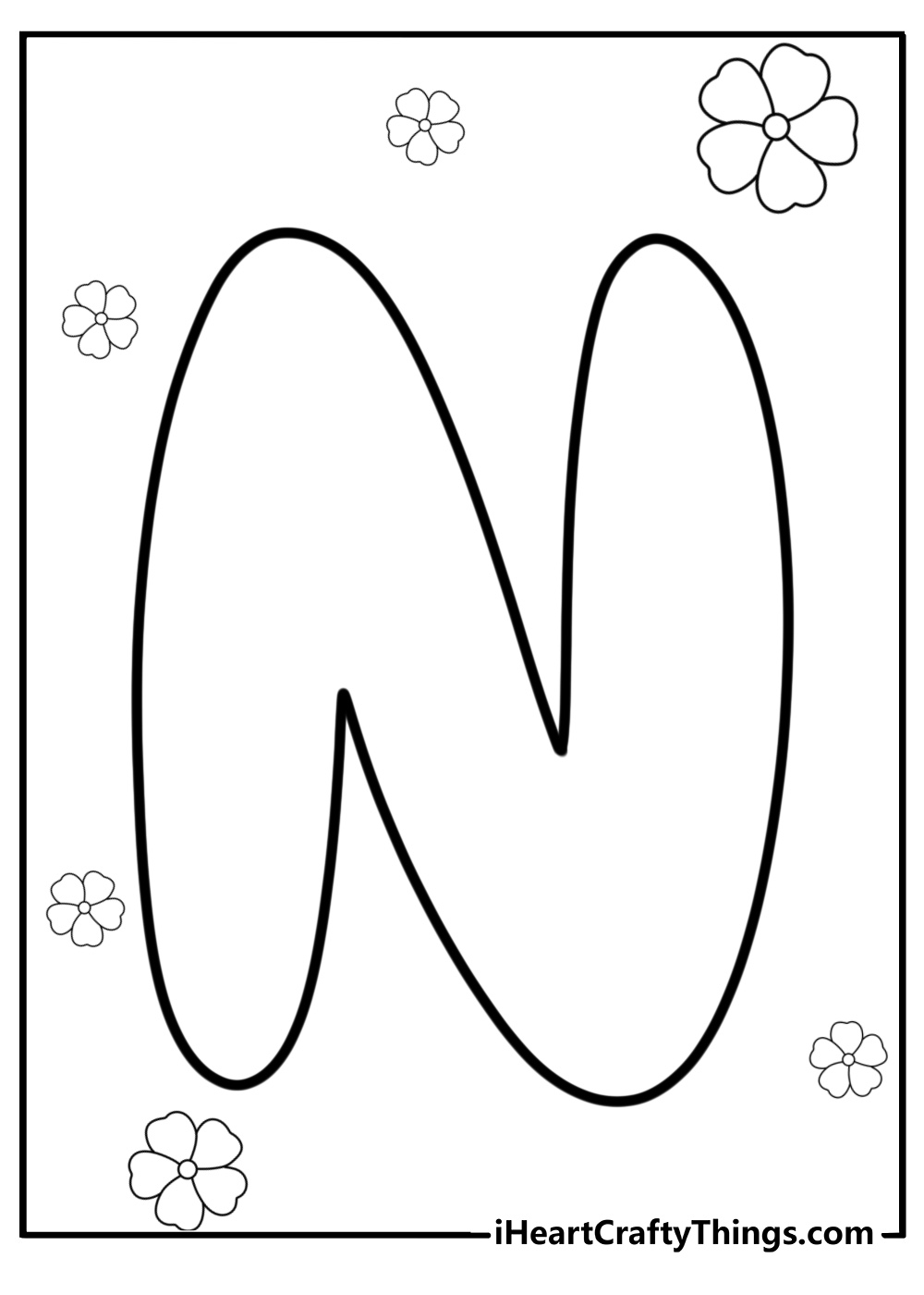 Bubble letter n coloring sheet for preschool