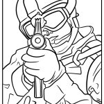 Call of duty soldier aiming weapon coloring page for kids