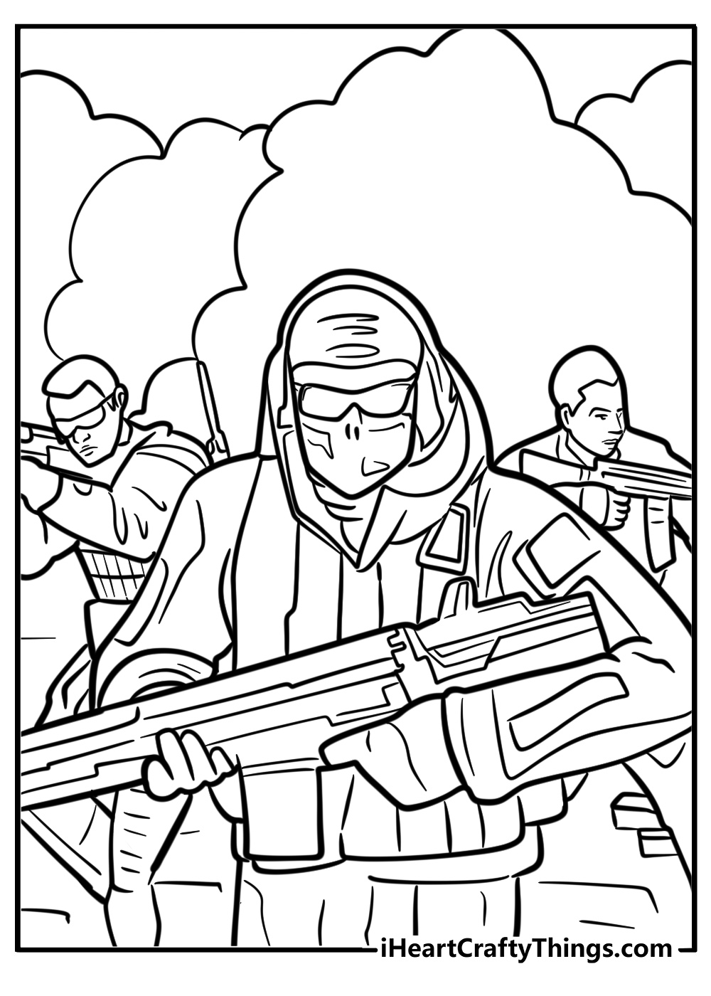 Call of duty team in battle fun coloring sheet