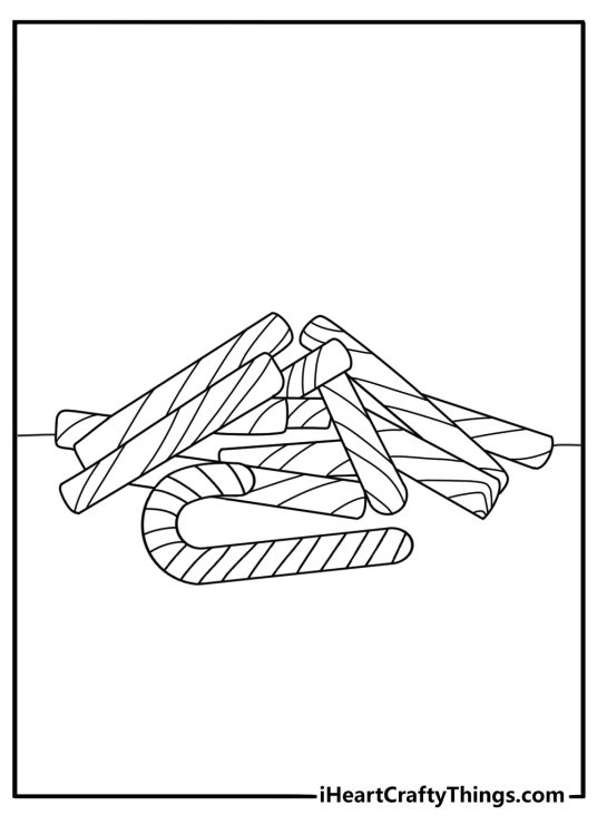 candy cane coloring page for kids showing a peppermint stick beside a striped hook