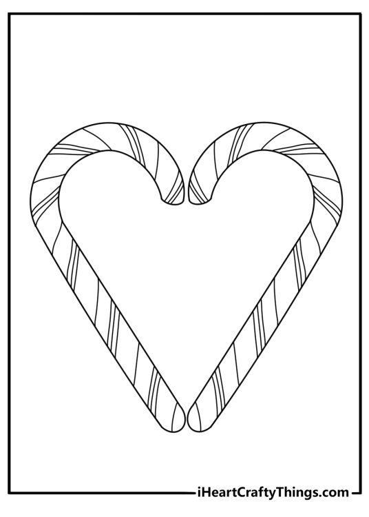 candy cane shaped heart makes this cute coloring sheet for kids