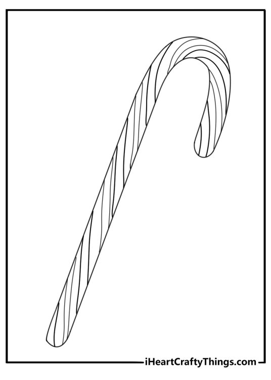 candy cane with alternating thickand thin stripes fills this detailed printable