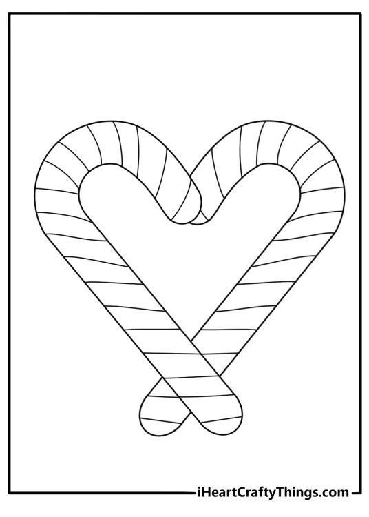 candy cane with heart shaped stripes appears in this cute printable