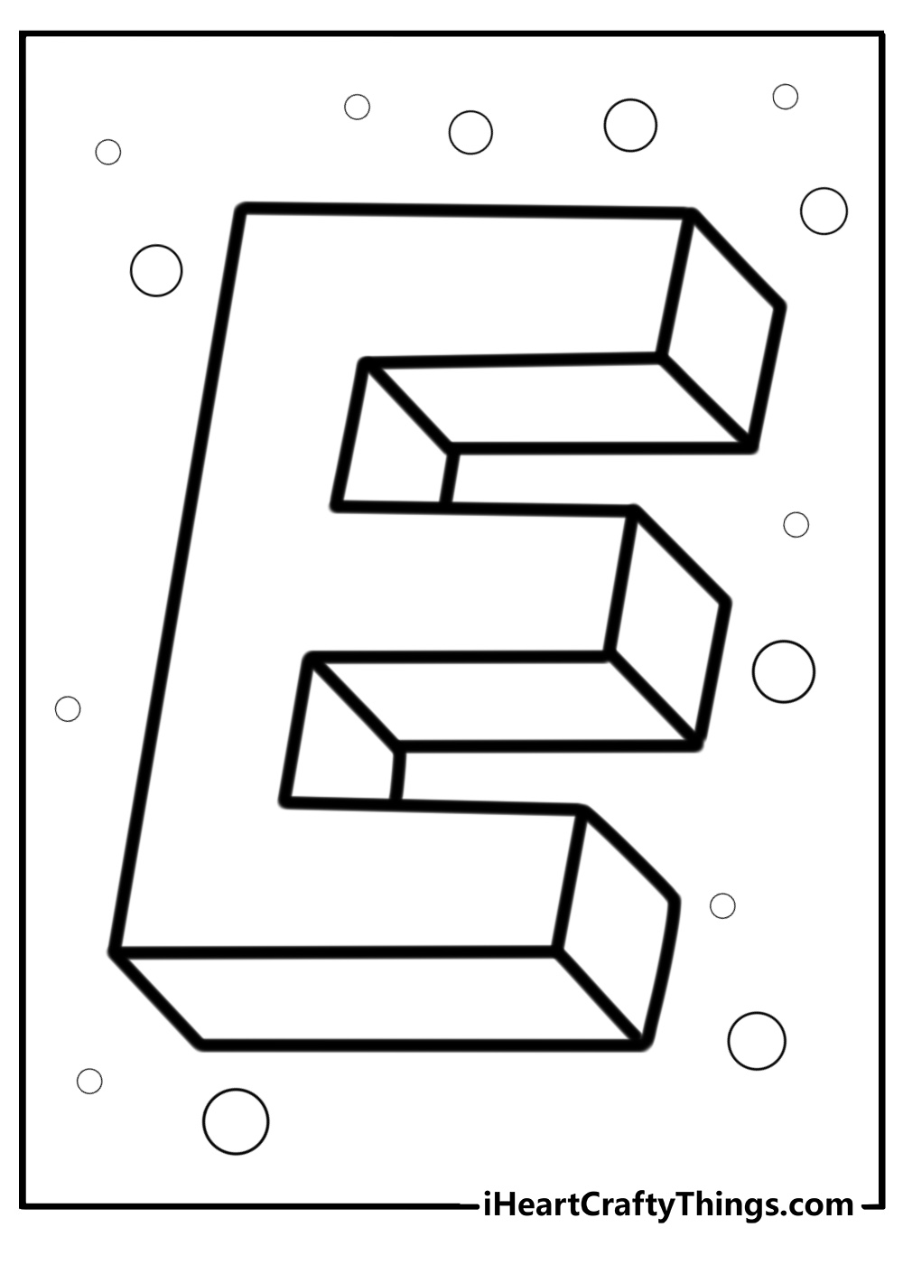 Capital letter e in block style printable coloring page