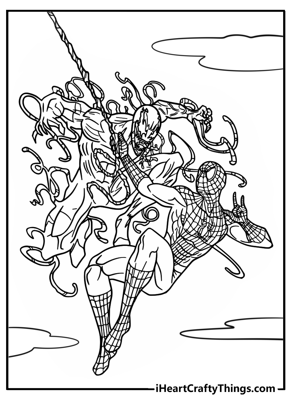 Carnage and spider man battling detailed coloring sheet