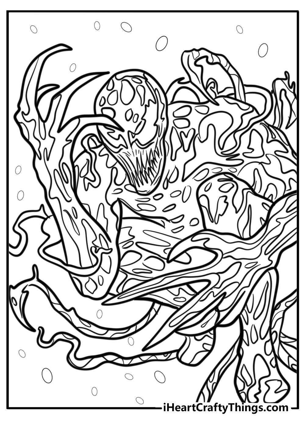 Carnage attacking with symbiote tendrils detailed coloring sheet