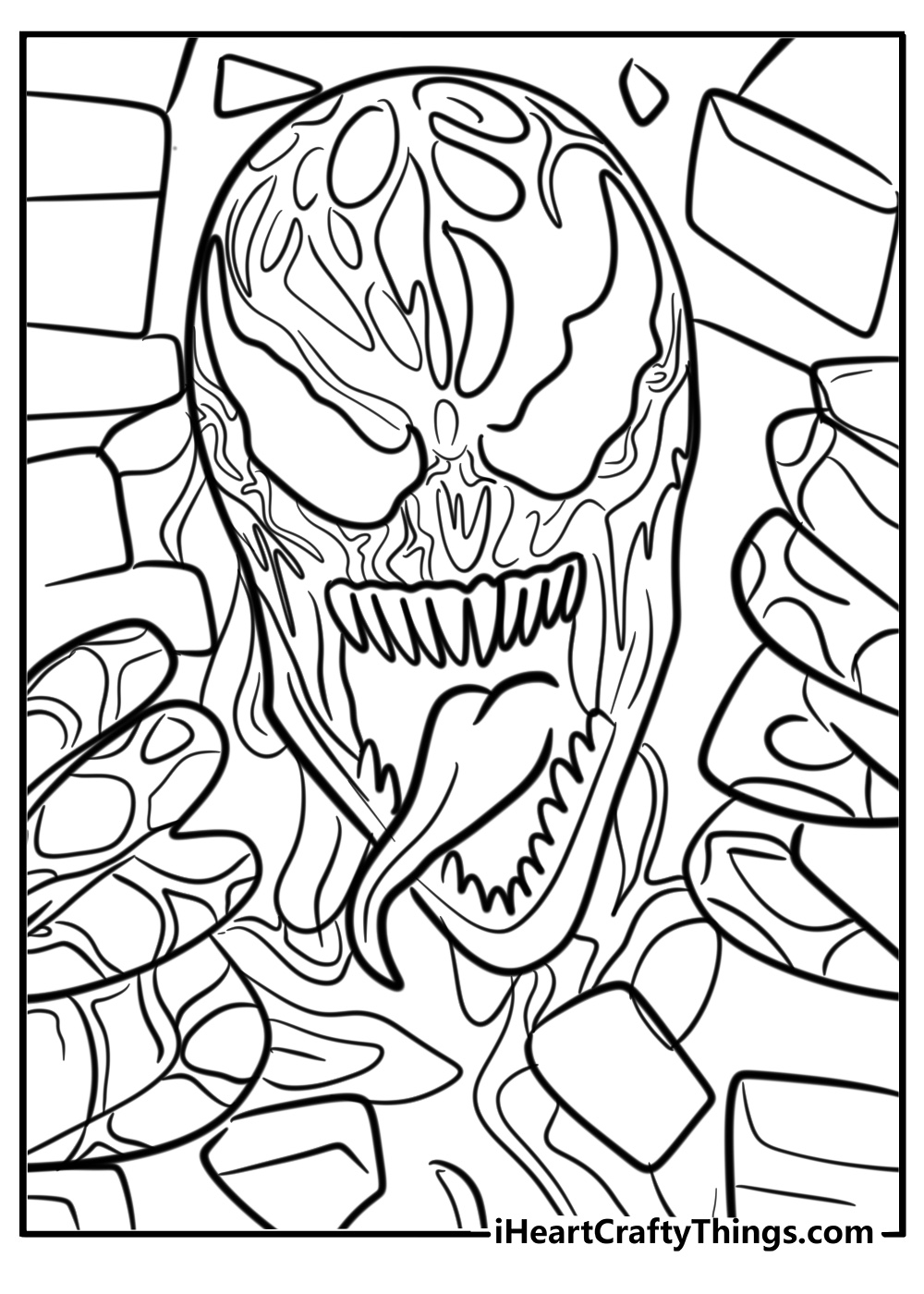 Carnage breaking through a wall coloring page for kids