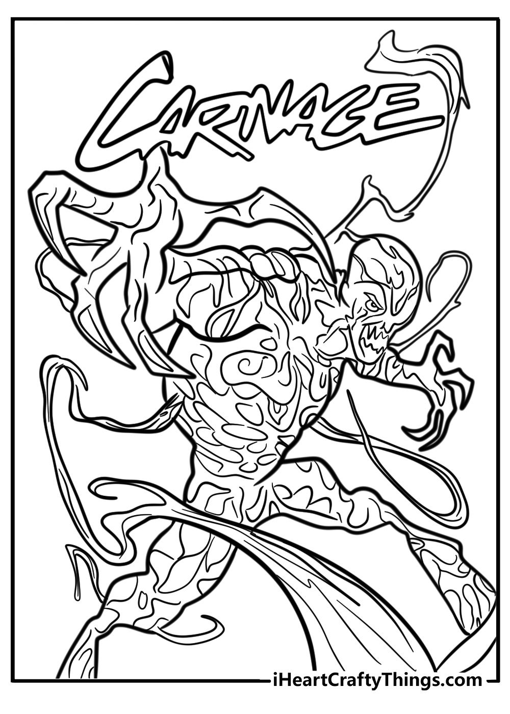 Carnage with his symbiote swirling around fun coloring sheet