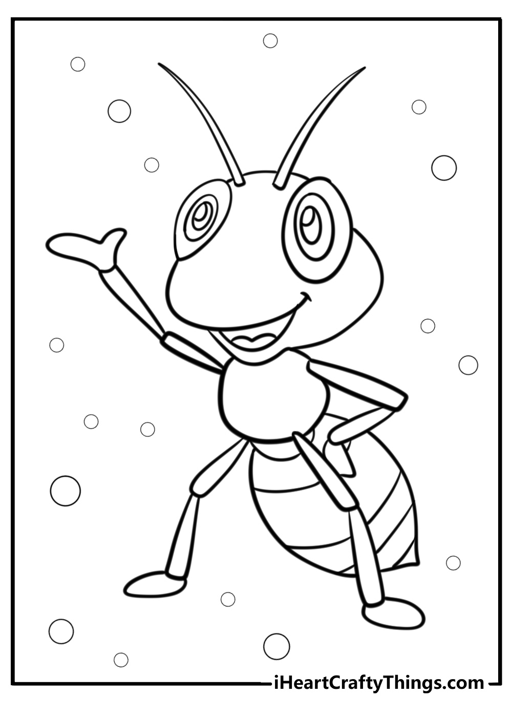 Cartoon ant with a big smile free coloring page pdf