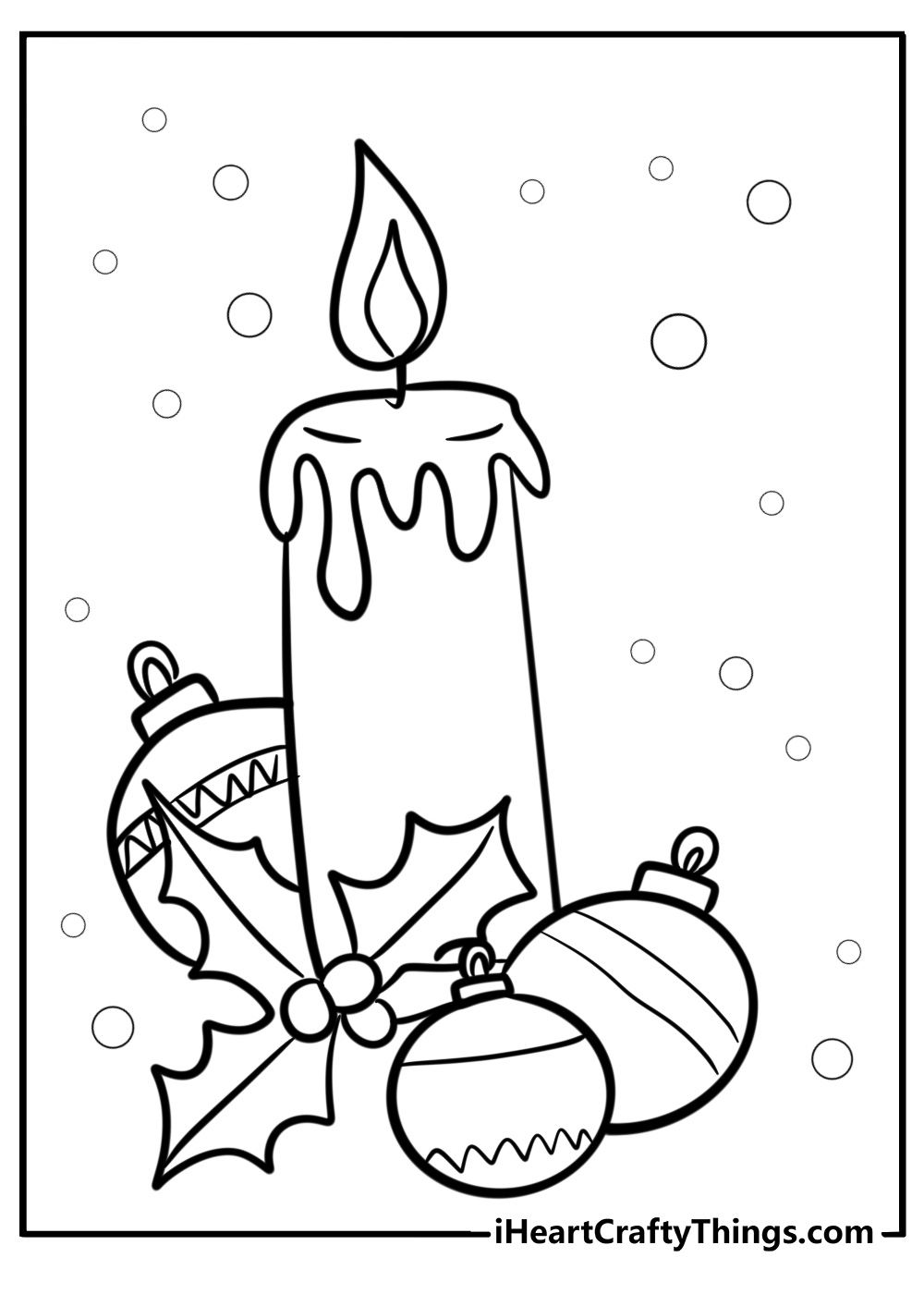 Cartoon christmas candle with ornaments coloring sheet