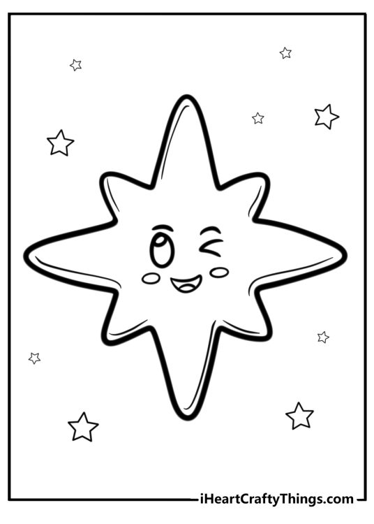 Cartoon christmas star with a smile fun coloring sheet