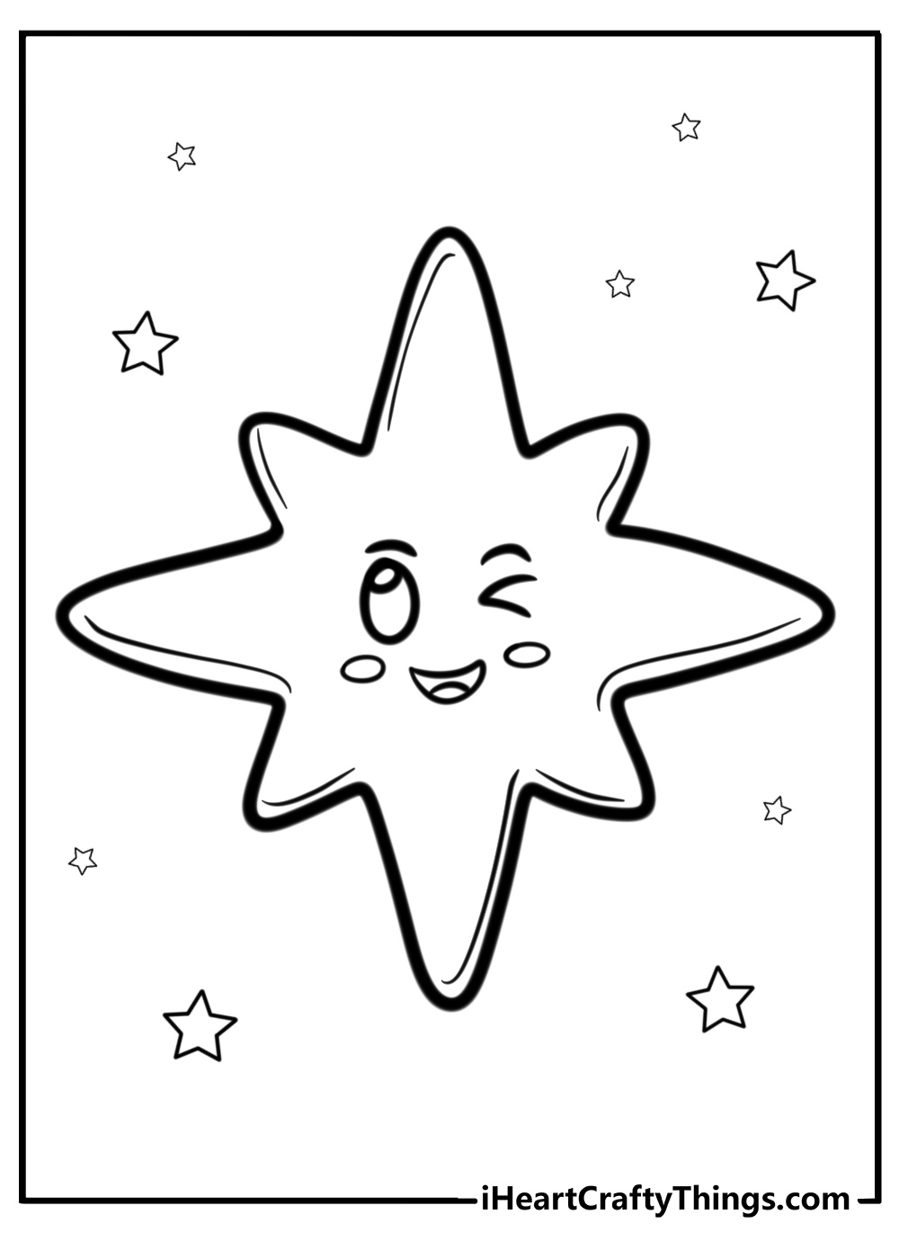 Cartoon christmas star with a smile fun coloring sheet