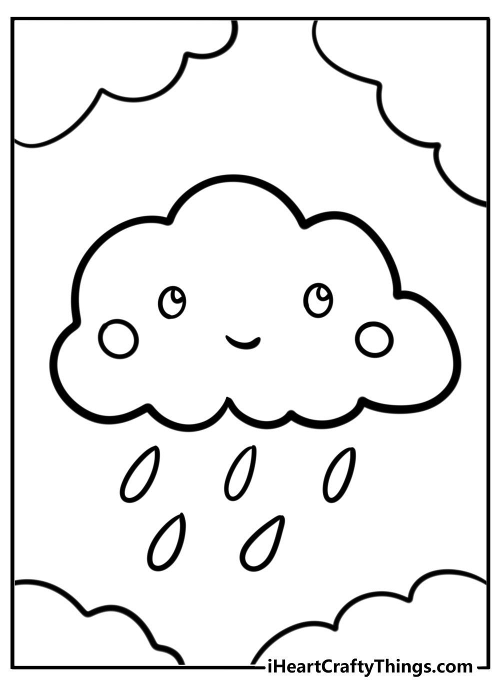 Cartoon cloud with raindrops fun coloring sheet