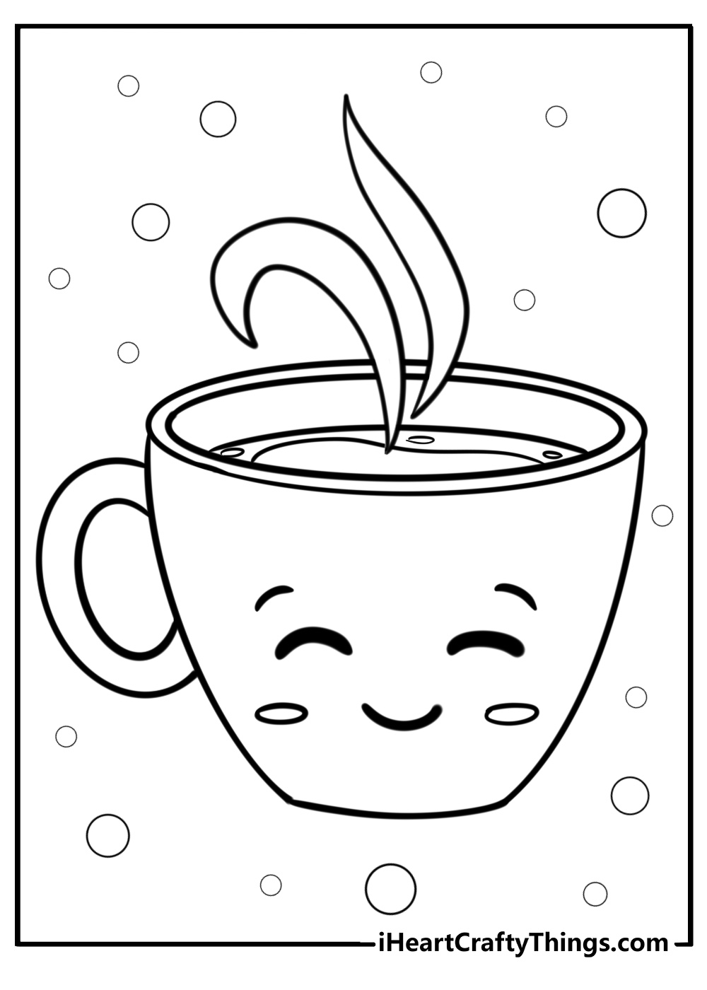 Cartoon coffee cup with a smile free coloring page pdf