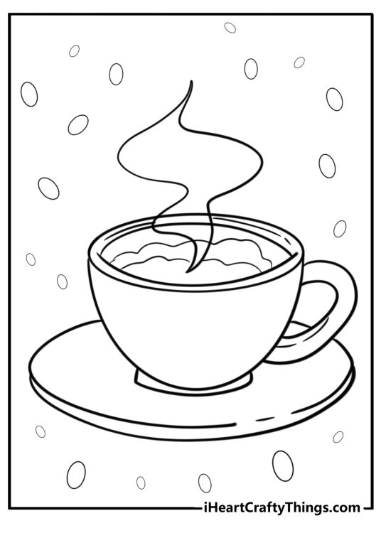 Cartoon coffee mug with steam detailed coloring sheet