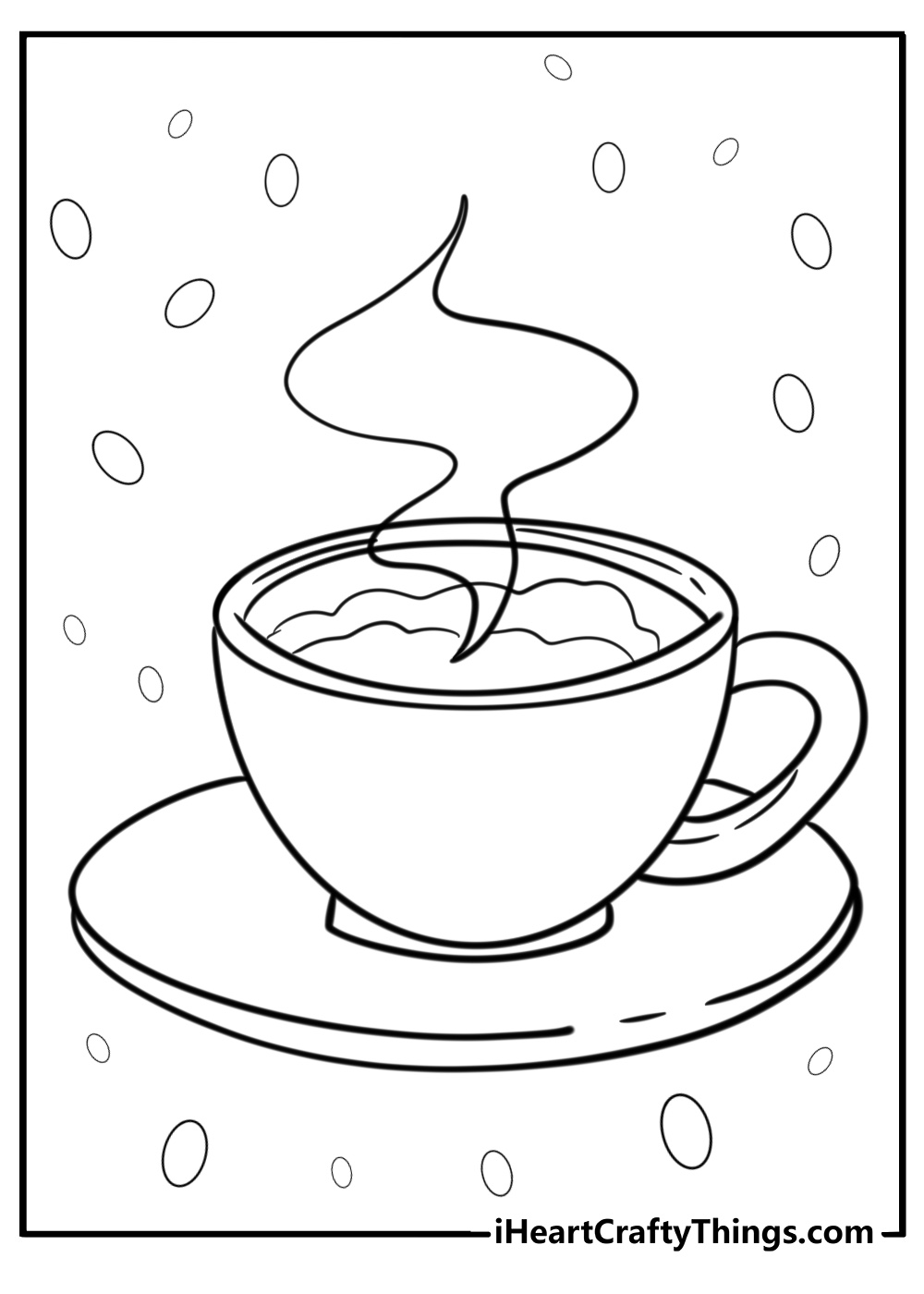 Cartoon coffee mug with steam detailed coloring sheet