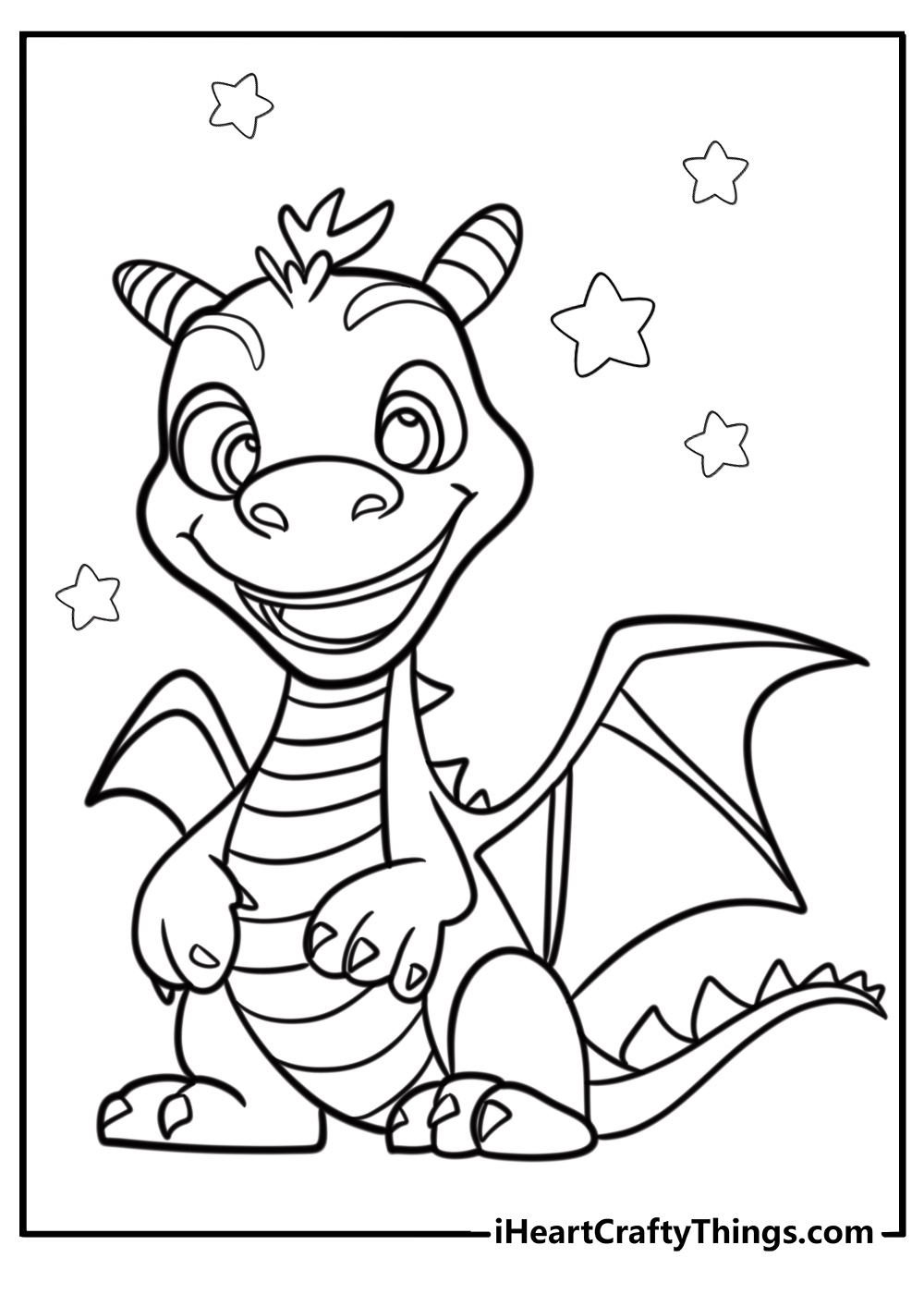 Cartoon dragon with a big smile fun coloring sheet