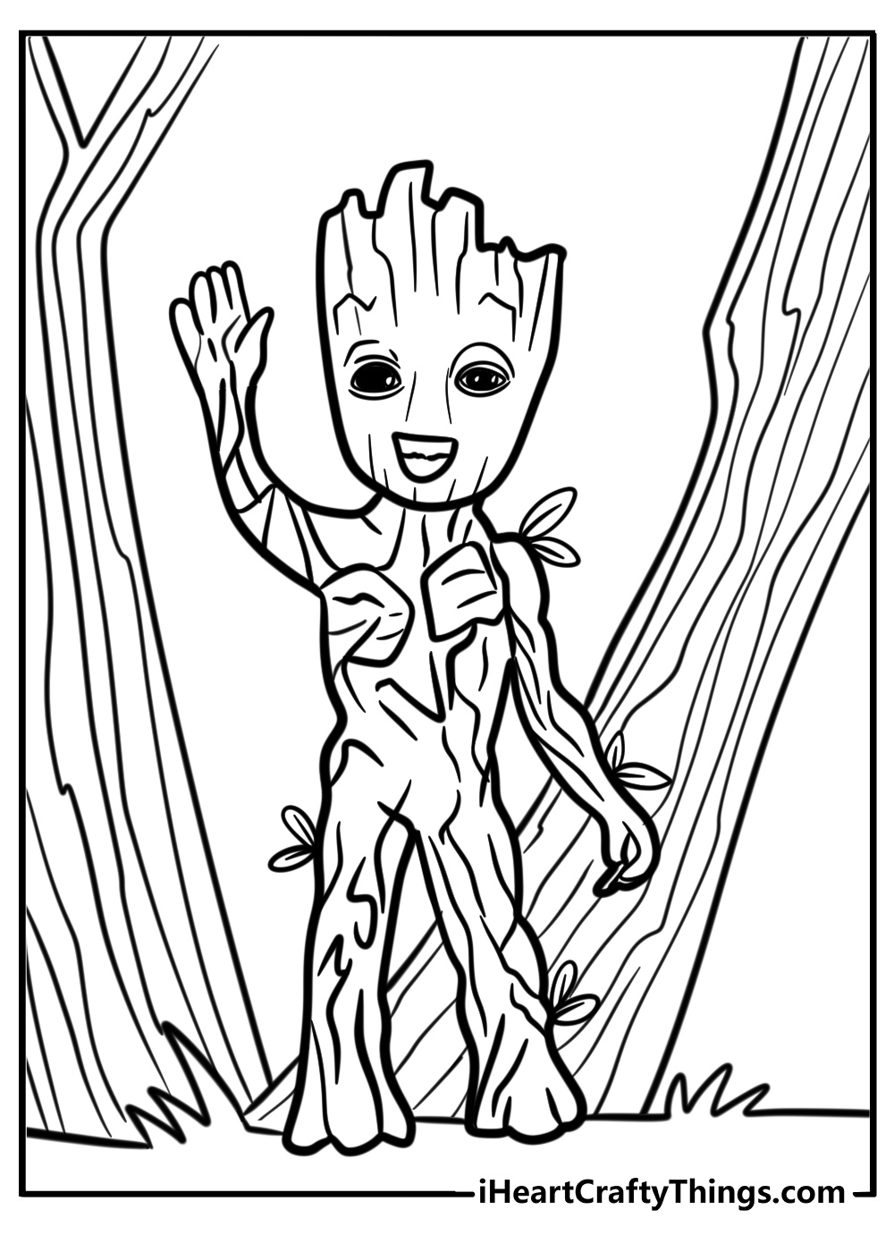 Cartoon groot raising his hand to the sky fun coloring sheet