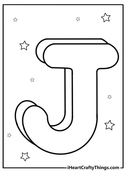 Cartoon letter j with stars fun printable coloring sheet