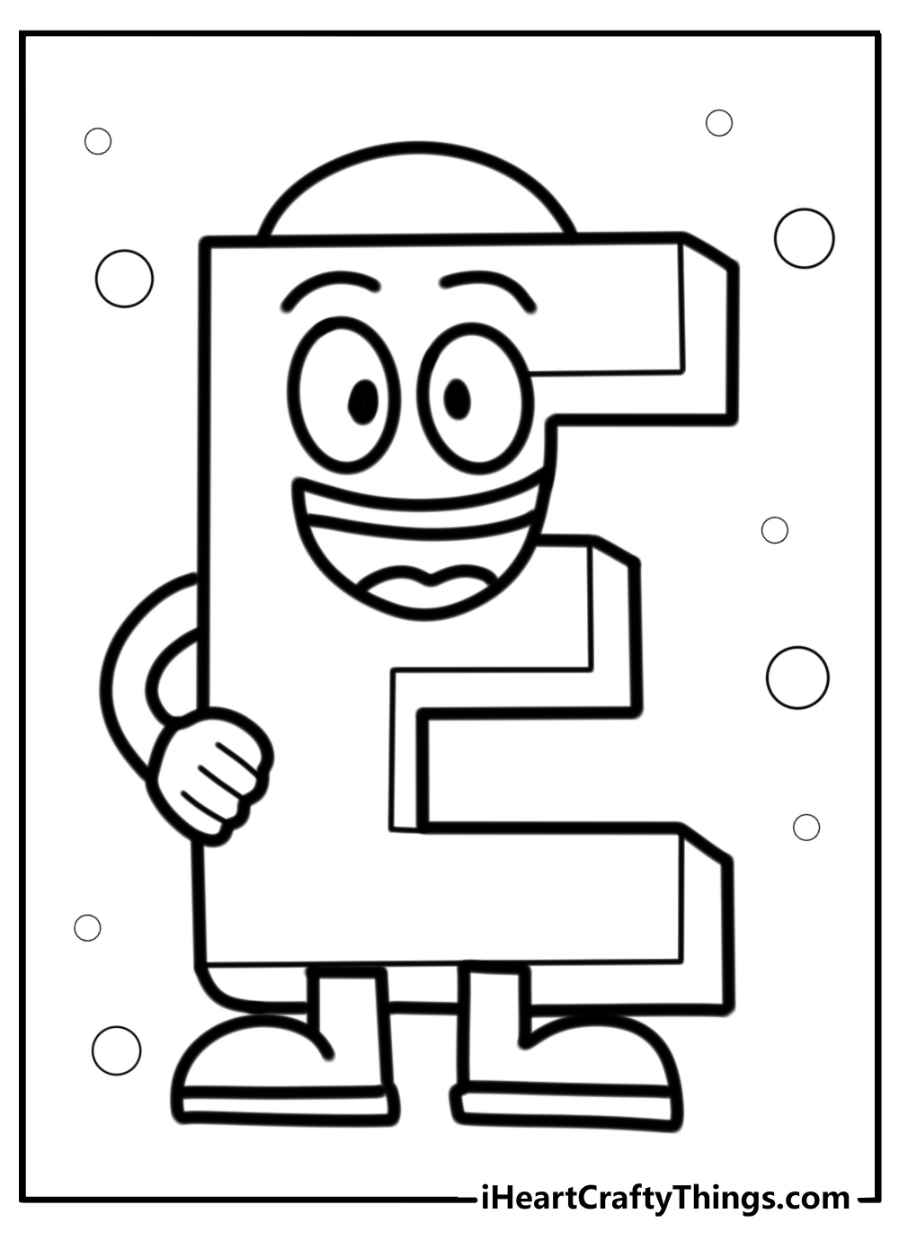 Cartoon style letter e with a smiley face fun coloring sheet