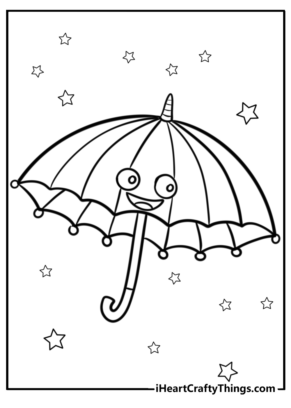 Cartoon umbrella with a smiling face free coloring page pdf