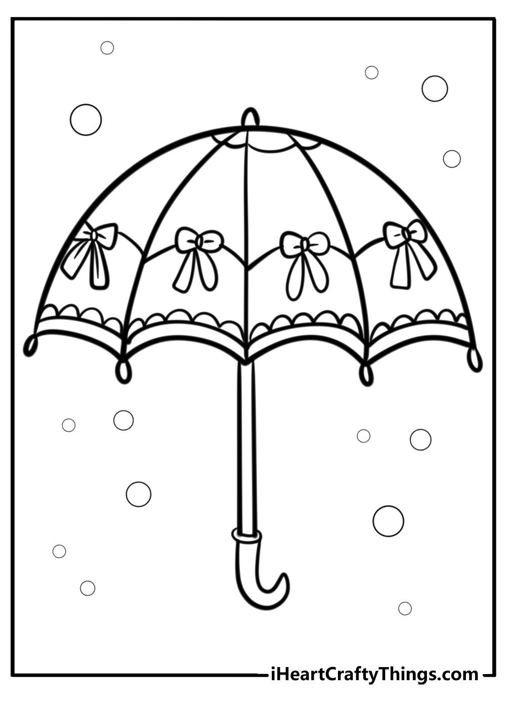 Cartoon umbrella with cute decorations free printable coloring page