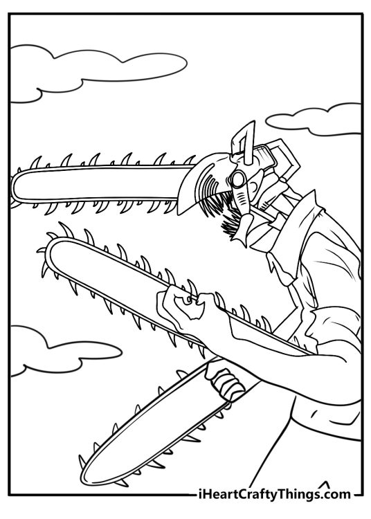 Chainsaw man against enemies free coloring page pdf