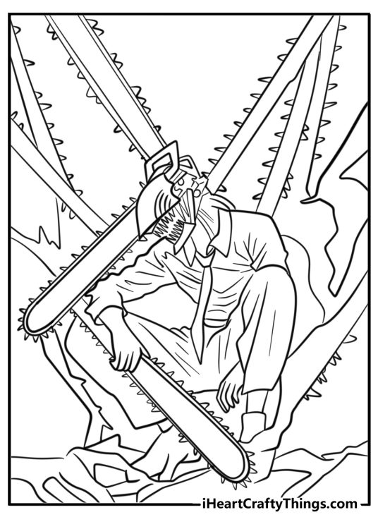 Chainsaw man covered in chains free coloring page pdf