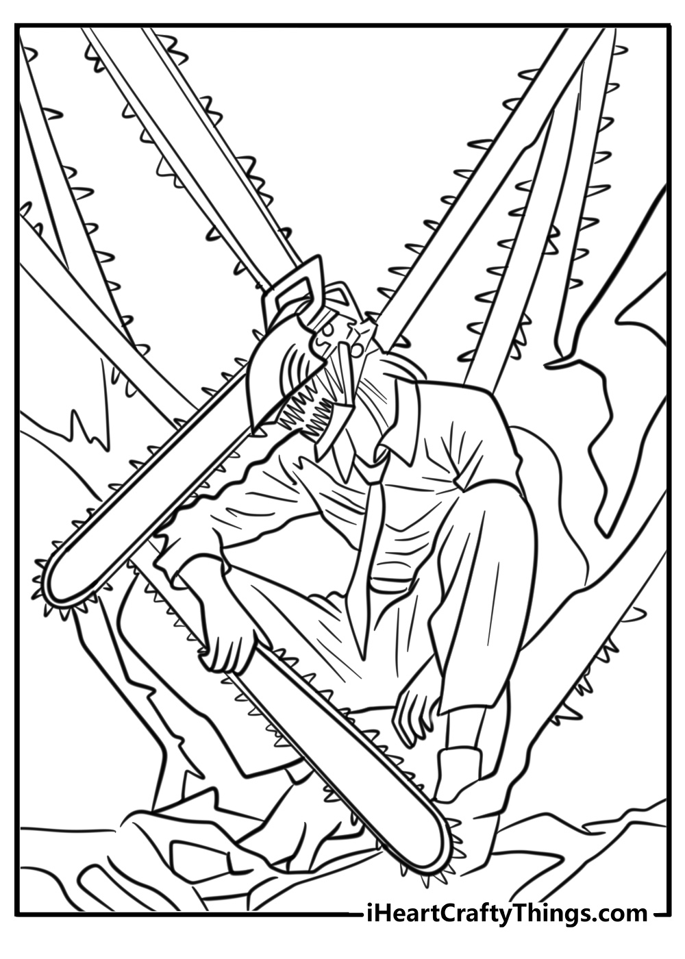 Chainsaw man covered in chains free coloring page pdf