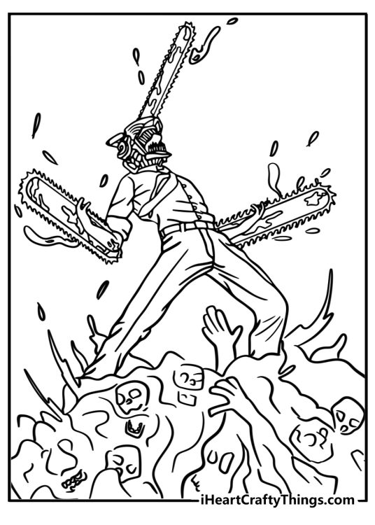 Chainsaw man facing a demon free coloring page pdf