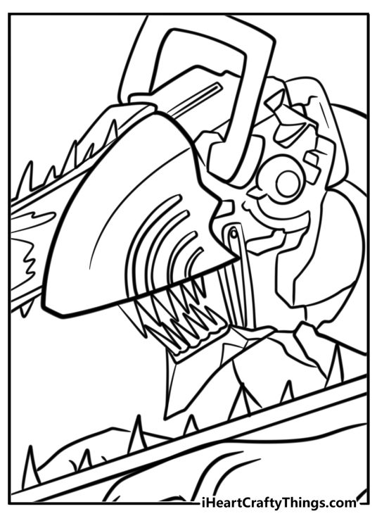 Chainsaw man fighting demons coloring page