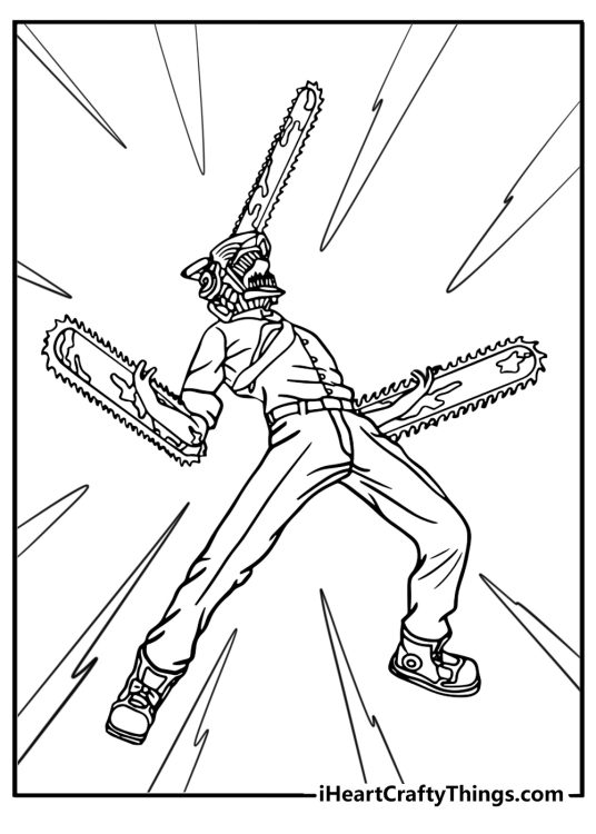 Chainsaw man in action coloring page for kids