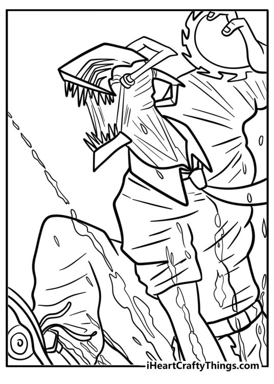 Chainsaw man with blood splatter fun coloring sheet