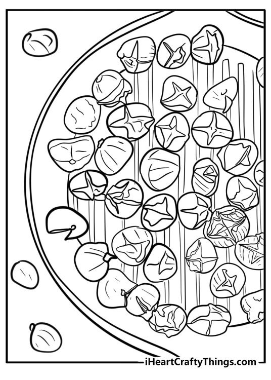 Detailed Christmas-themed drawing for children depicting a tray full of roasted chestnuts