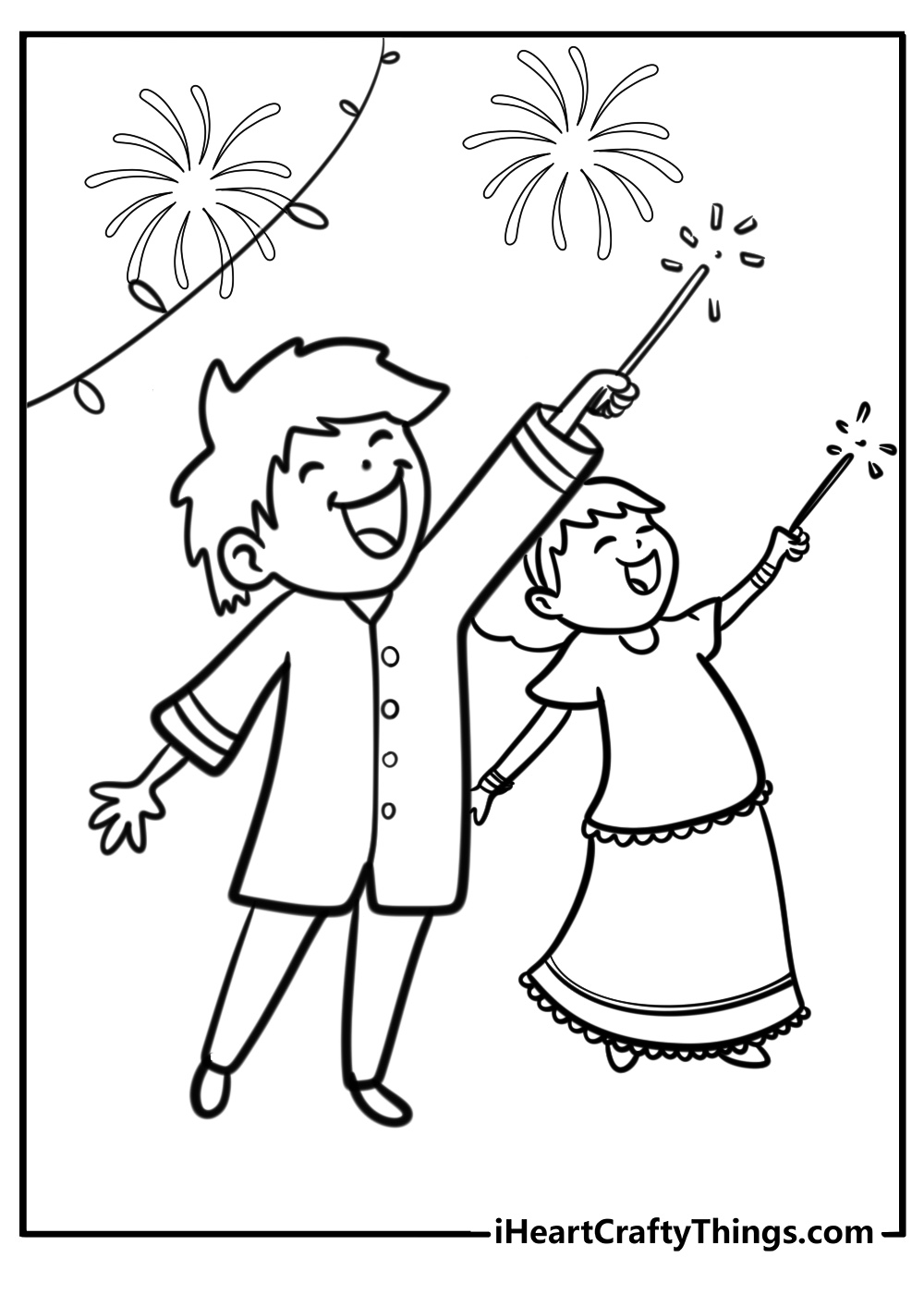 Children lighting sparklers fun diwali coloring sheet