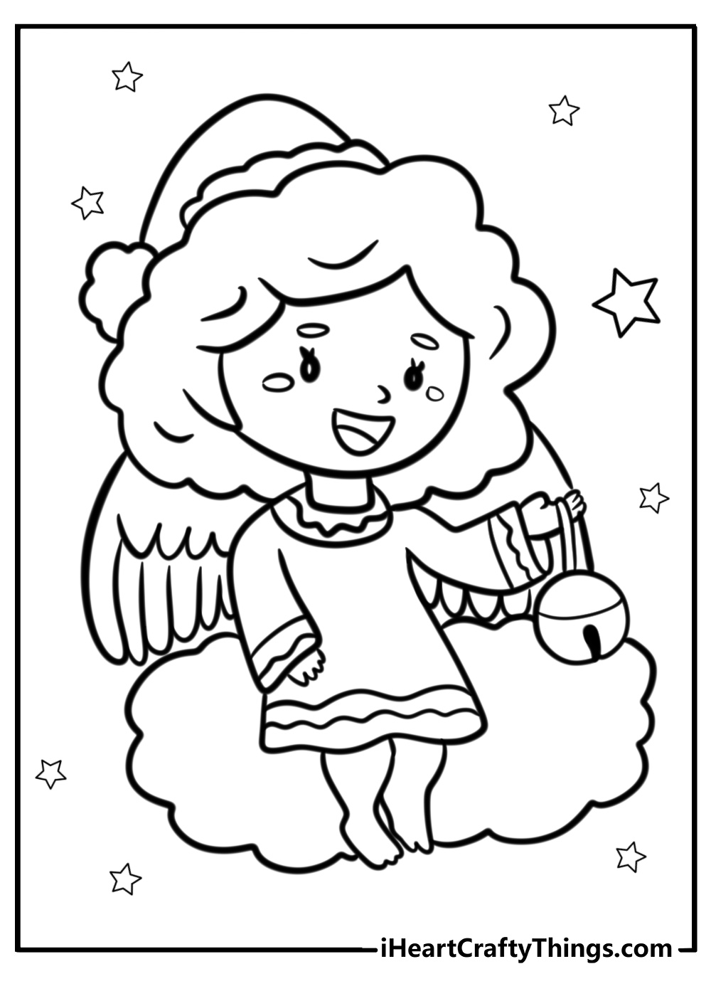 Christmas angel holding a bell detailed coloring sheet