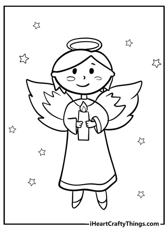 Christmas angel holding a candle detailed coloring sheet