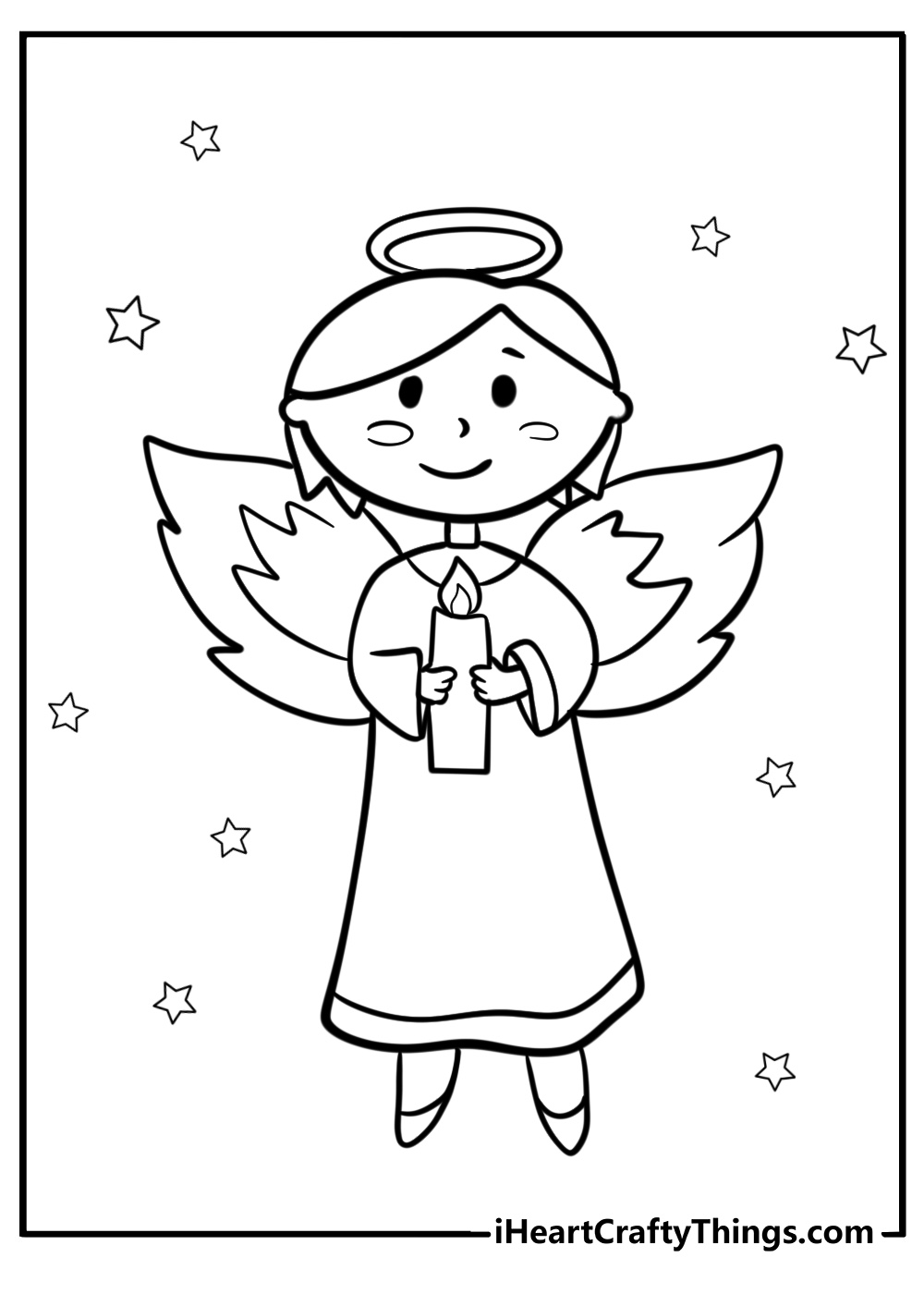 Christmas angel holding a candle detailed coloring sheet