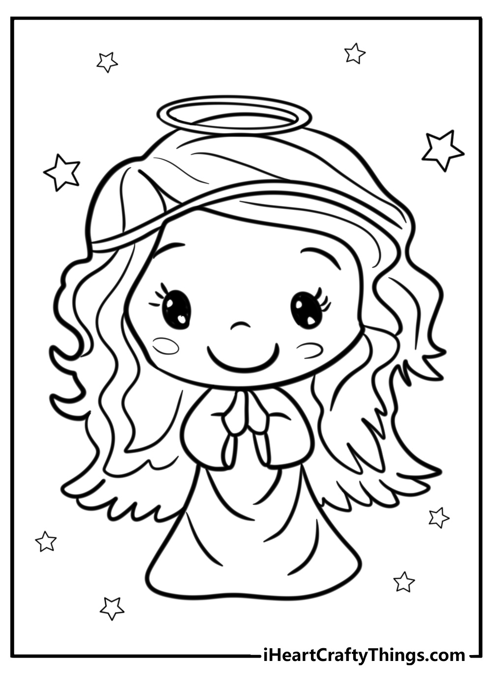 Christmas angel praying with hands together detailed coloring sheet