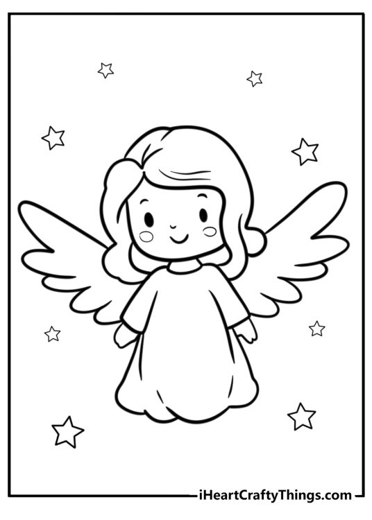 Christmas angel with flowing dress coloring page