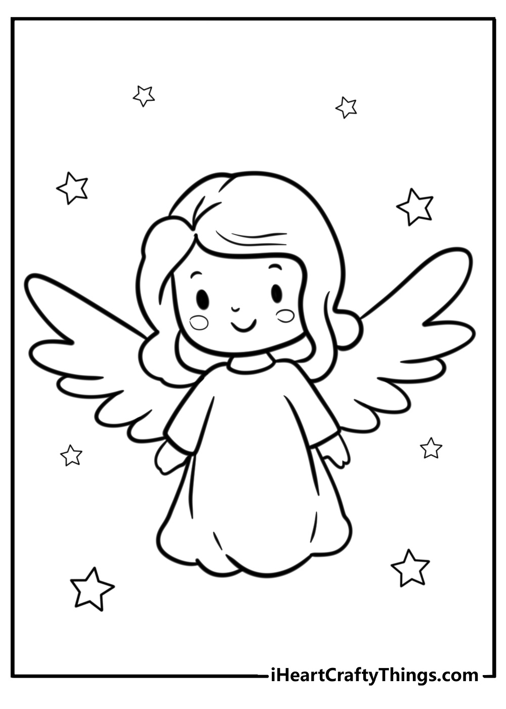 Christmas angel with flowing dress coloring page