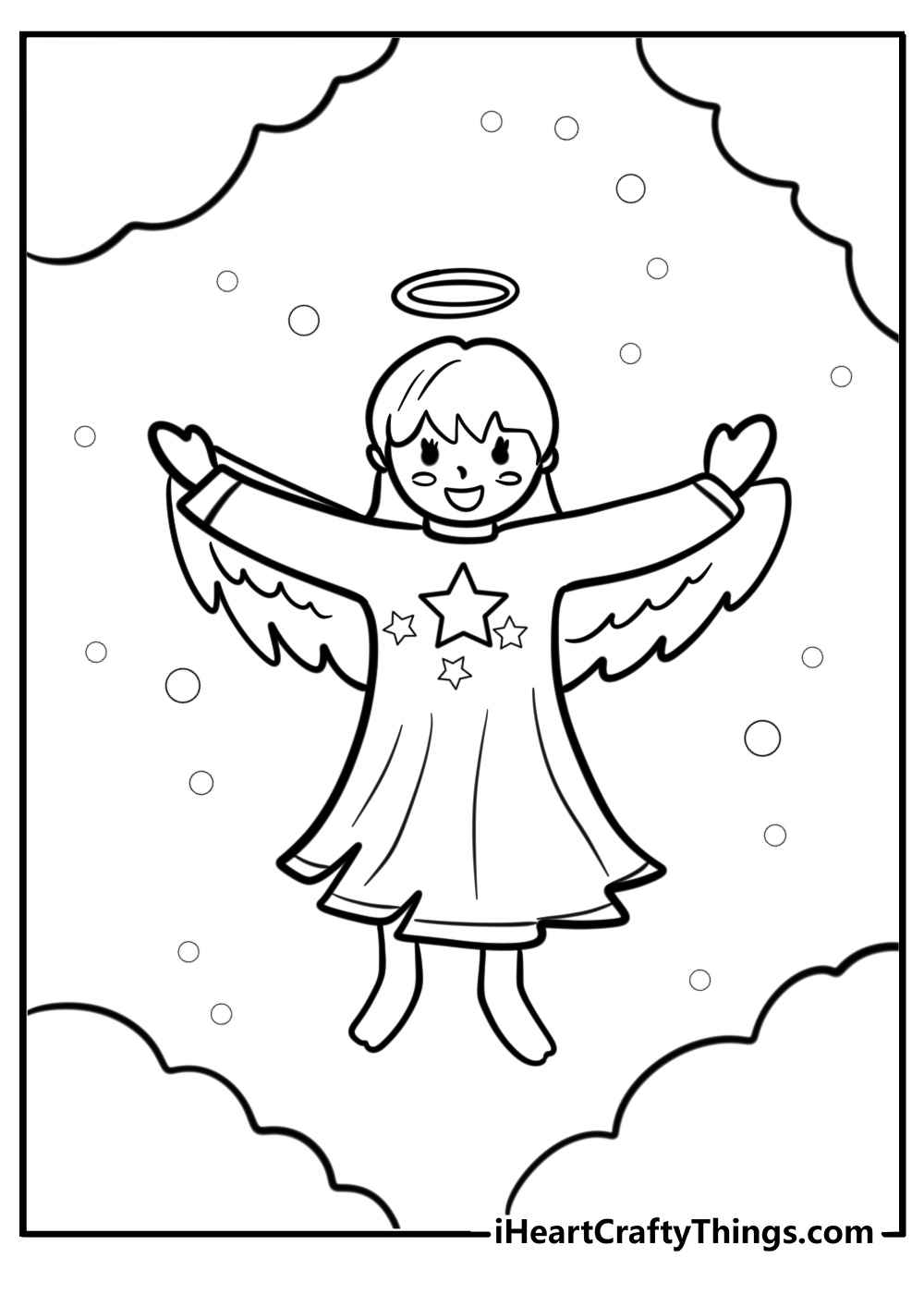 Christmas angel with open arms detailed coloring sheet