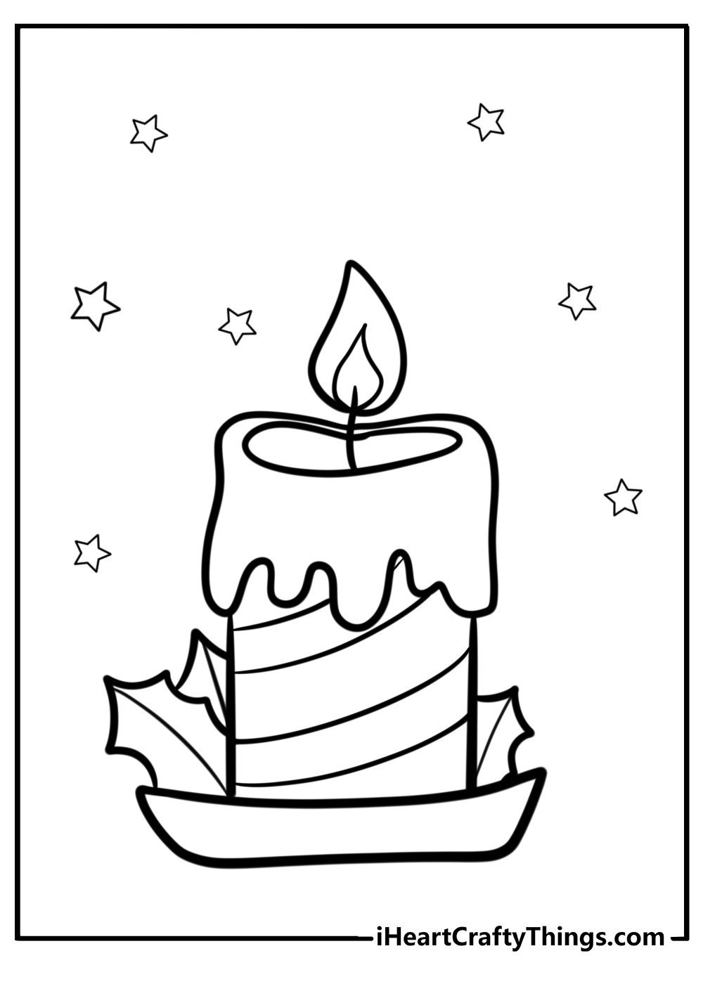 Christmas candle glowing with stars detailed coloring sheet